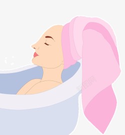 裹着头巾时尚插图美女浴缸泡澡休息高清图片