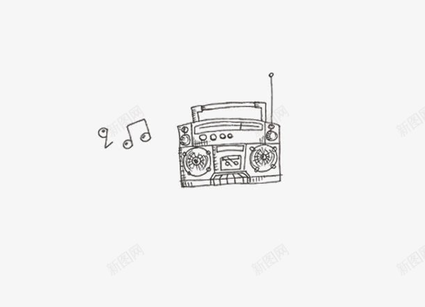收音机png免抠素材_新图网 https://ixintu.com 卡通 可爱 素描 线条画 黑色