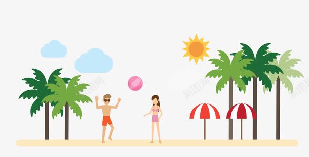 卡通夏季png免抠素材_新图网 https://ixintu.com 卡通遮阳伞 夏季 情侣 椰子树 矢量遮阳伞 遮阳伞