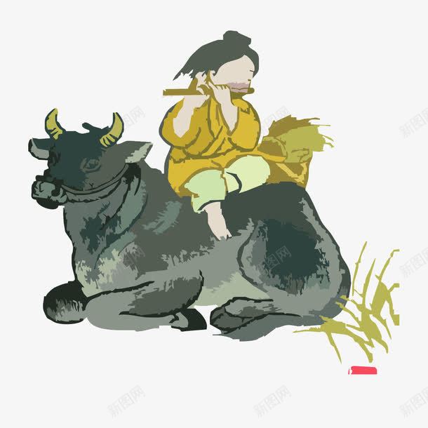 卡通放牛的小孩png免抠素材_新图网 https://ixintu.com 卡通 卡通牛 坐在牛背上 小孩 放牛