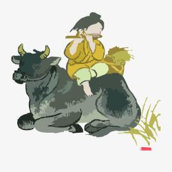 坐在牛上卡通放牛的小孩高清图片