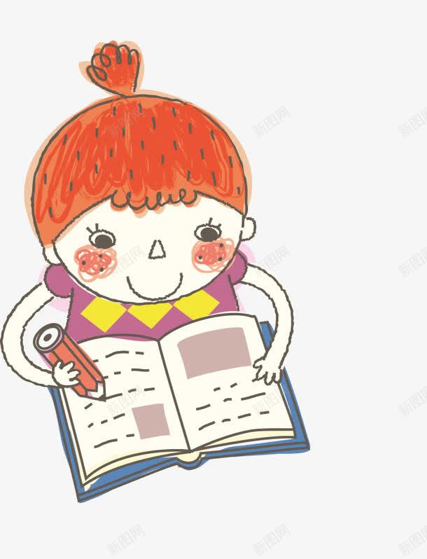 在读书的孩子png免抠素材_新图网 https://ixintu.com 上课 农民画 女孩 学习 手绘