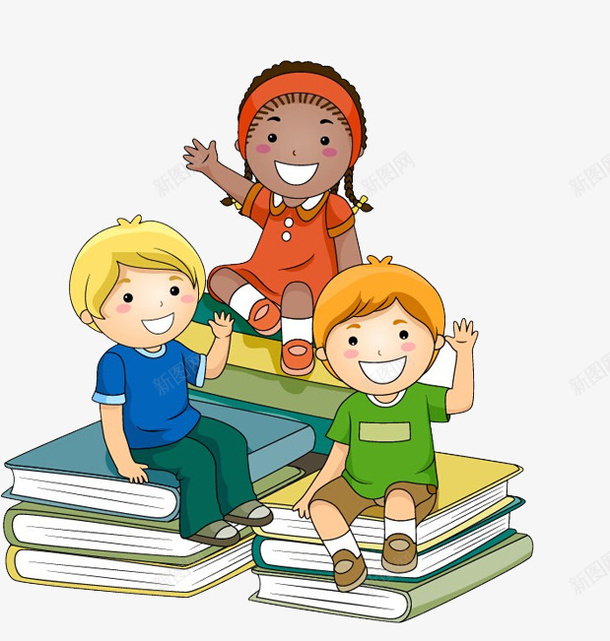 手绘儿童坐在书上png免抠素材_新图网 https://ixintu.com 三个小孩 儿童 坐在书上 手绘 手绘儿童坐在书上