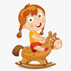 卡通骑木马的小女孩矢量图素材