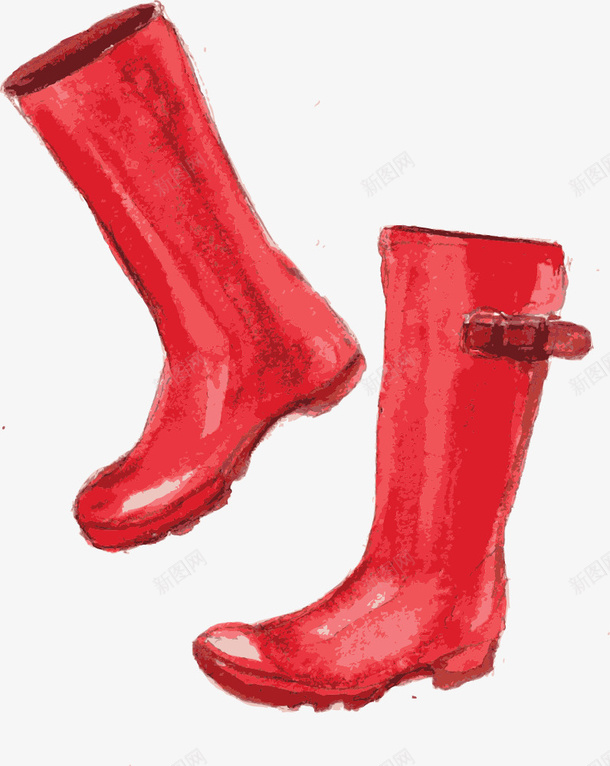 手绘水彩红色雨靴png免抠素材_新图网 https://ixintu.com 工作鞋 工具 手绘 水彩 红色 雨靴