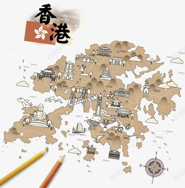 手绘香港旅游指南路线图png免抠素材_新图网 https://ixintu.com 中华人民共和国香港特别行政区 中国香港 小吃 建筑地标 手绘 手绘香港 旅游指南 老香港小吃店 购物 路线图 香港