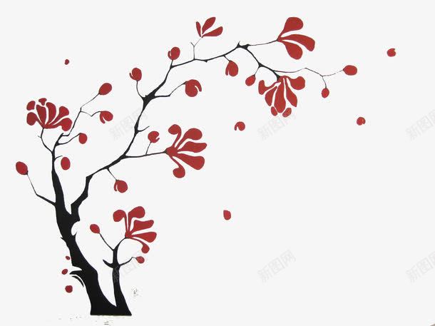 红叶树墙体手绘png免抠素材_新图网 https://ixintu.com 墙体手绘 植物元素 红叶树 装饰图案