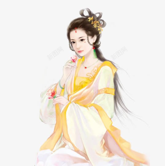 黄衣女子手绘古风png免抠素材_新图网 https://ixintu.com 古风 女子 手绘 黄衣