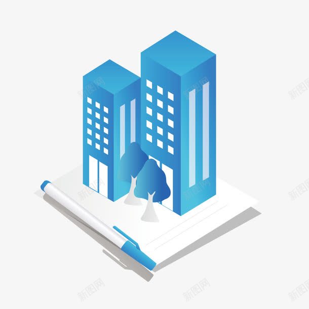 蓝色建筑png免抠素材_新图网 https://ixintu.com ppt 分析 商务 圆珠笔 建筑 数据 柱形 蓝色 财产