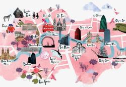 粉色小镇创意地图高清图片
