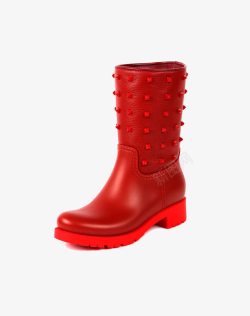 女童中筒靴子意大利进口红色PVC中筒靴子高清图片