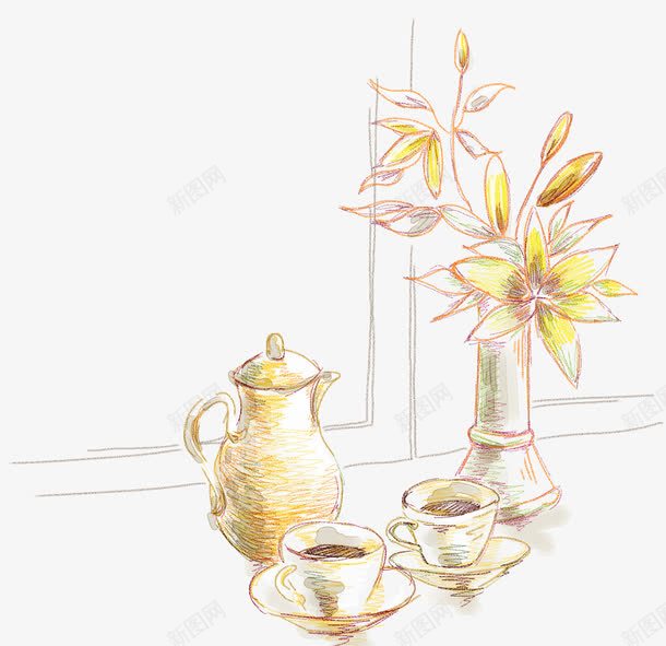 油画的花茶杯和茶壶png免抠素材_新图网 https://ixintu.com 手绘 油画 花 茶壶 茶杯