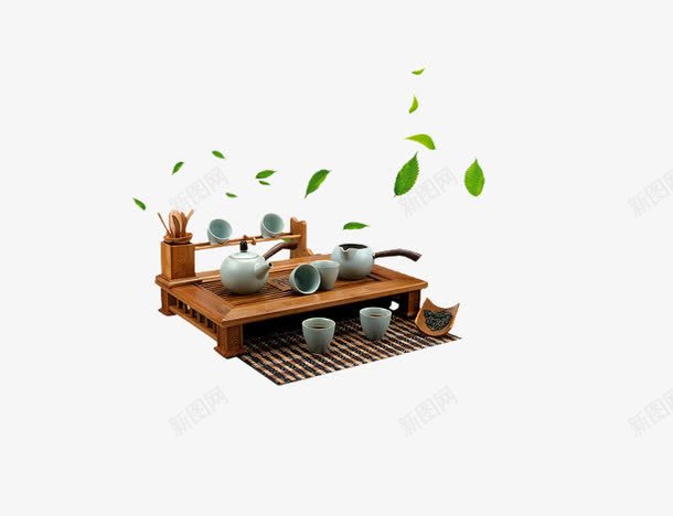 创意中国茶具png免抠素材_新图网 https://ixintu.com 中国风 创意 绿叶 茶具 茶杯