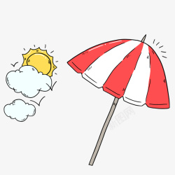 红色卡通太阳伞与太阳素材