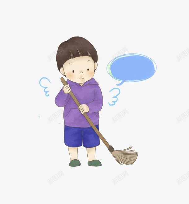 打扫场景png免抠素材_新图网 https://ixintu.com 卡通 可爱 手绘 拖把 短发 绿鞋子 翅膀 蓝色对话框