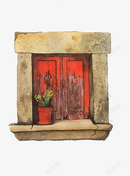 手绘破旧的门png免抠素材_新图网 https://ixintu.com 手绘 插画 破旧的门 红色的门