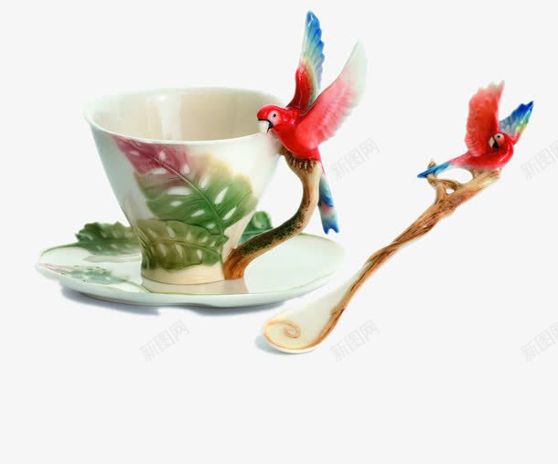 法蓝瓷鹦鹉茶杯png免抠素材_新图网 https://ixintu.com 勺子 瓷器 茶杯 鹦鹉
