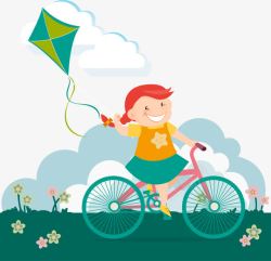 骑单车放风筝的女孩素材
