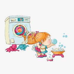 洗衣服的小女孩开心洗衣服的小女孩高清图片