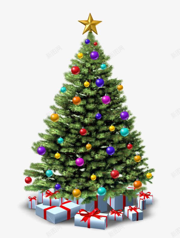 彩色装饰圣诞树装饰png免抠素材_新图网 https://ixintu.com 圣诞树 圣诞素材 星星 礼物堆