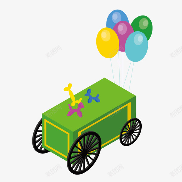 卡通绿色游戏车png免抠素材_新图网 https://ixintu.com 卡通游乐园 卡通游戏车 彩色气球 绿色游戏车