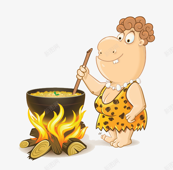 煮汤的原始女人图psd免抠素材_新图网 https://ixintu.com 创意设计 卡通设计 可爱插画设计
