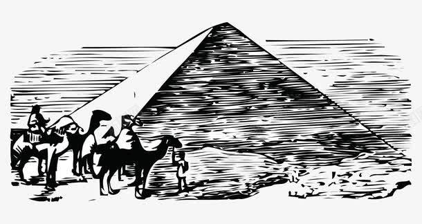 手绘黑白版画金字塔人物骆驼矢量图ai免抠素材_新图网 https://ixintu.com 平面建筑素材 手绘的金字塔 黑白的人物 黑白的版画 黑白的骆驼 矢量图