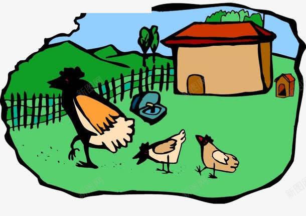 乡间的生活png免抠素材_新图网 https://ixintu.com 卡通 家禽 房子 装饰 黄土