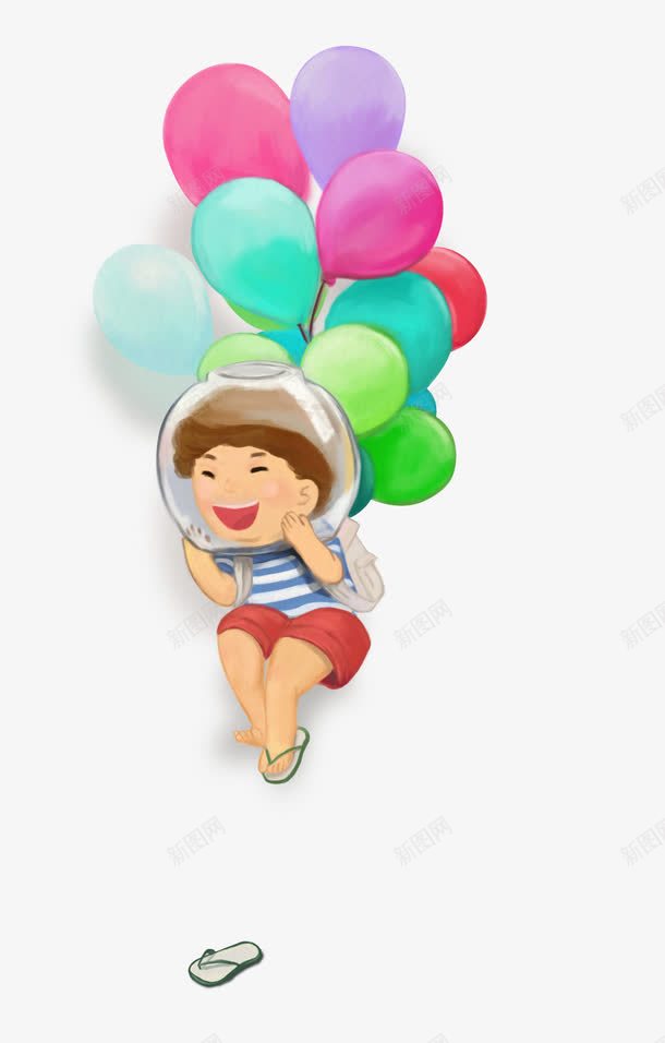 卡通坐上气球的孩子png免抠素材_新图网 https://ixintu.com 儿童节 升空 卡通 欢快 氢气球