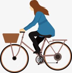 蓝色衣服女孩骑自行车素材