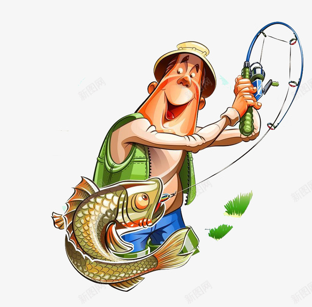 卡通钓鱼的人png免抠素材_新图网 https://ixintu.com 卡通 钓鱼 钓鱼的人 鱼
