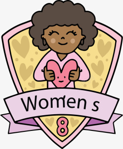黑人女孩妇女节标签矢量图素材