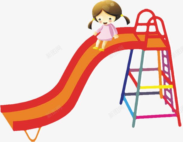 滑滑梯png免抠素材_新图网 https://ixintu.com 小女孩 插图 玩具 玩滑滑梯 红色