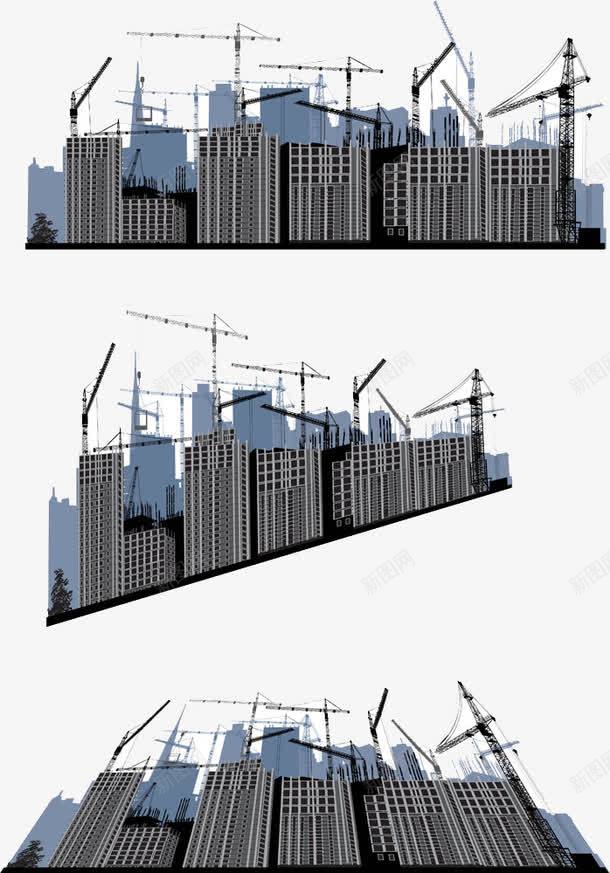 不同角度的建筑楼群png免抠素材_新图网 https://ixintu.com 吊车 建筑 楼群