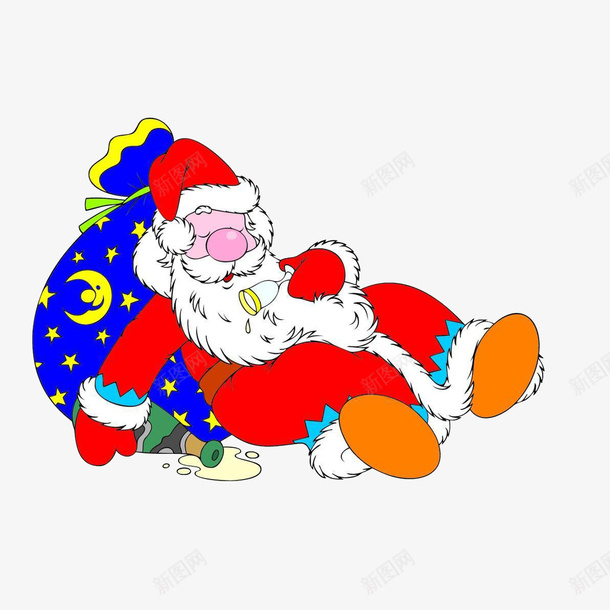 喝醉睡觉的圣诞老人png免抠素材_新图网 https://ixintu.com 卡通手绘 喝醉睡觉的圣诞老人 老人睡觉 酒醉 靠在袋子上睡觉