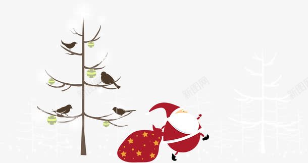 卡通小树与圣诞老人png免抠素材_新图网 https://ixintu.com 卡通 卡通小树 圣诞 圣诞老人 圣诞节 小鸟