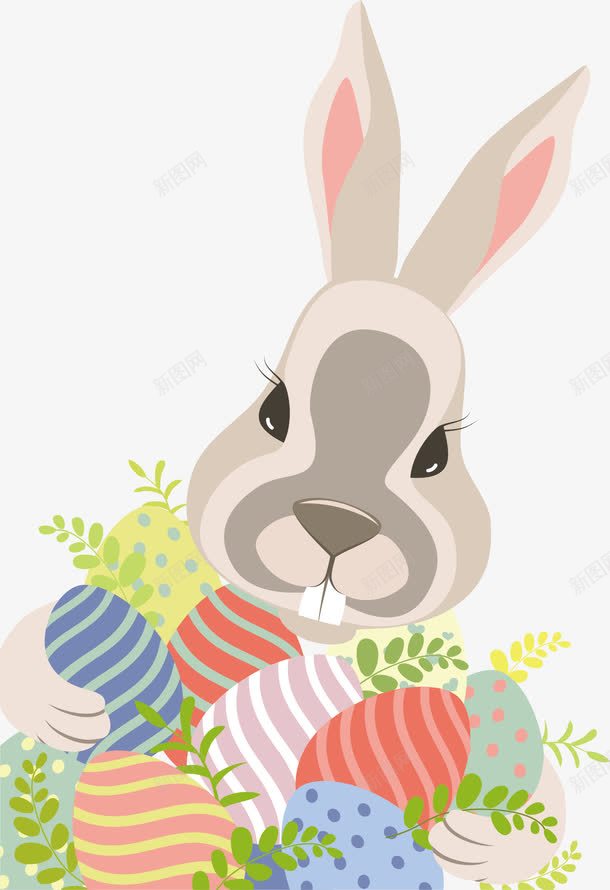 抱彩蛋的兔子png免抠素材_新图网 https://ixintu.com 动物 可爱 叶子 宠物兔子 彩蛋 粉色耳朵 绿色