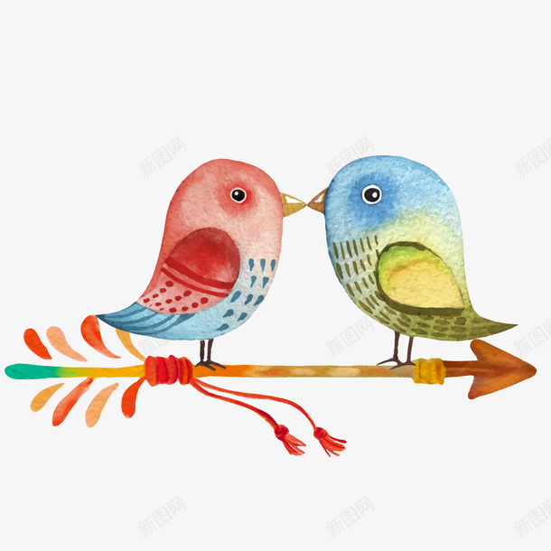 两只爱情鸟png免抠素材_新图网 https://ixintu.com png图形 png装饰 彩色 手绘 爱情鸟 箭头 装饰