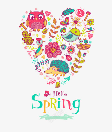 你好春天png免抠素材_新图网 https://ixintu.com 动物 描绘 植物
