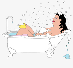 免抠泡澡的人物手绘插图女孩浴缸泡澡高清图片