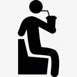 人饮用坐着的人喝汽水图标高清图片
