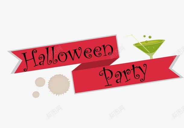 万圣节Partypng免抠素材_新图网 https://ixintu.com Halloween Party 万圣节英文字母 墨迹 标牌 红色彩带