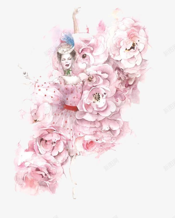 粉色花中的女人png免抠素材_新图网 https://ixintu.com PNG素材 女人 粉色 花朵