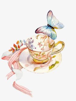 卡通茶具蝴蝶素材