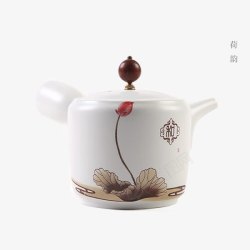 亚光白瓷侧把壶陶瓷泡茶茶壶荷韵高清图片