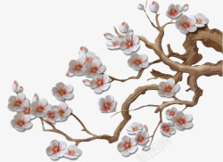 白色半透明手绘半立体桃花桃树枝高清图片