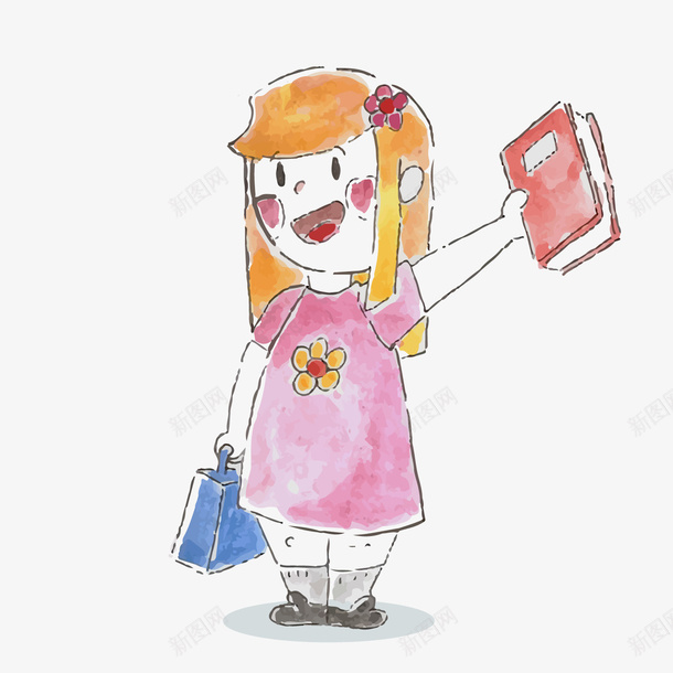 粉色手绘女孩png免抠素材_新图网 https://ixintu.com 卡通女孩 学生 手绘女孩 水彩绘 背景装饰