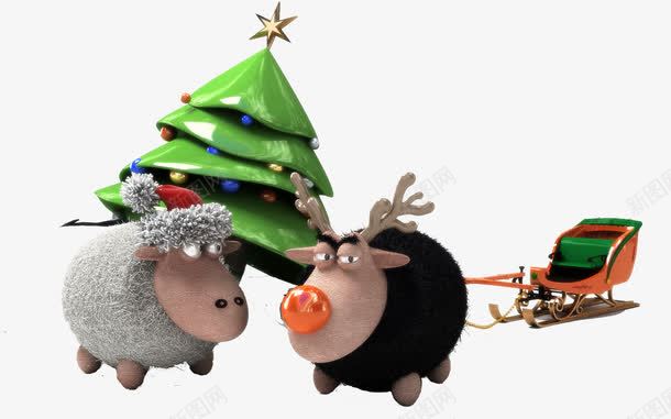 两只小羊png免抠素材_新图网 https://ixintu.com 可爱 圣诞树 小羊