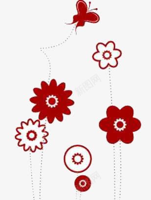 花卉png免抠素材_新图网 https://ixintu.com 卡通 可爱 手绘 白色 红色 花卉 蝴蝶 野花
