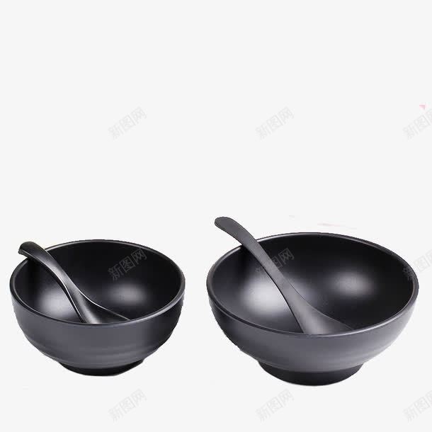 两个带勺子的碗png免抠素材_新图网 https://ixintu.com 带勺子 饭碗 黑碗